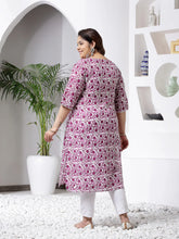Plus Size Women Floral Printed Cotton Straight Kurta-PURPLEBIRDPLUS